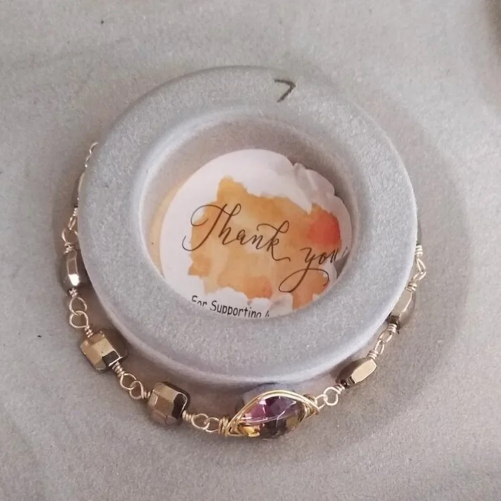 Trendy & Boho Chic! Delicate + Dainty Handmade Bracelet - Mauve & Gold Colors